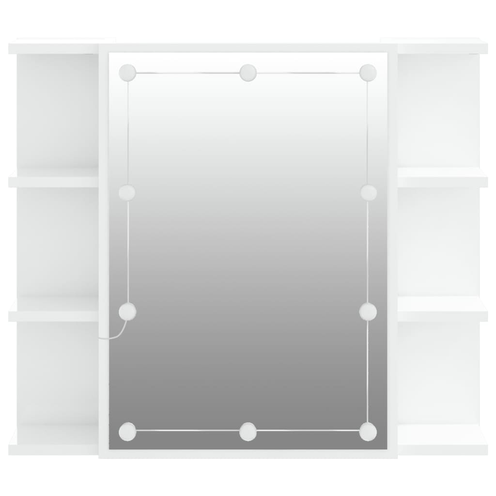 magasfényű fehér tükrös szekrény LED-ekkel 70 x 16,5 x 60 cm