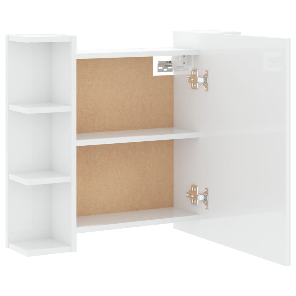magasfényű fehér tükrös szekrény LED-ekkel 70 x 16,5 x 60 cm
