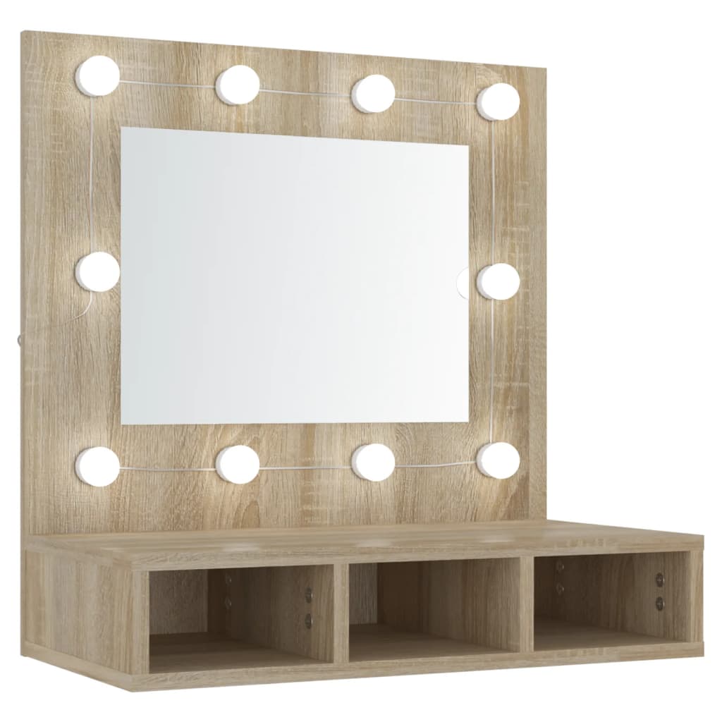 sonoma tölgy tükrös szekrény LED-ekkel 60 x 31,5 x 62 cm