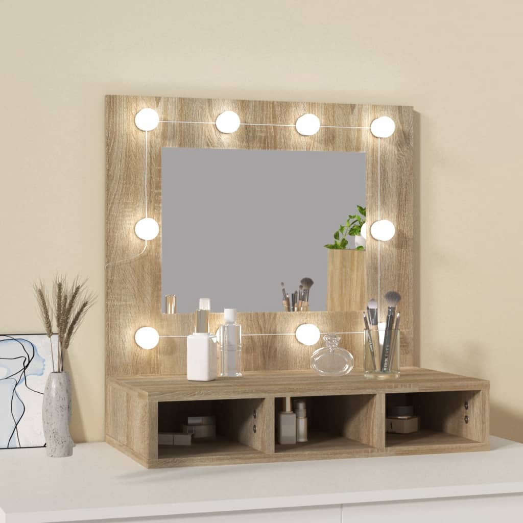 sonoma tölgy tükrös szekrény LED-ekkel 60 x 31,5 x 62 cm