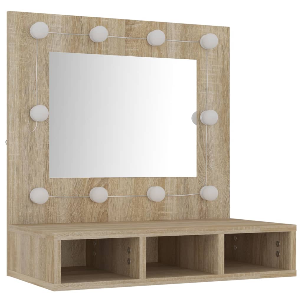 sonoma tölgy tükrös szekrény LED-ekkel 60 x 31,5 x 62 cm