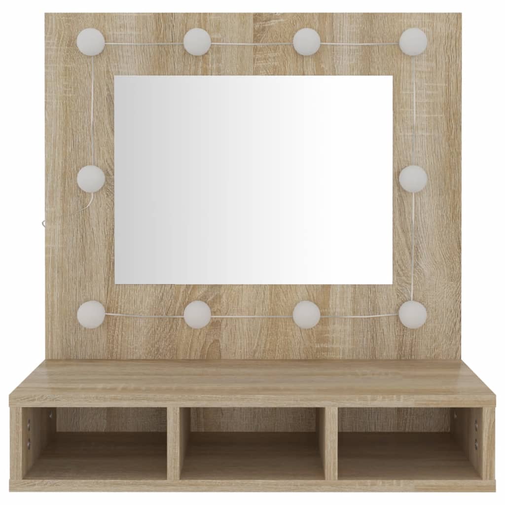 sonoma tölgy tükrös szekrény LED-ekkel 60 x 31,5 x 62 cm