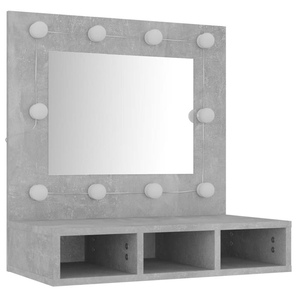 betonszürke tükrös szekrény LED-ekkel 60 x 31,5 x 62 cm
