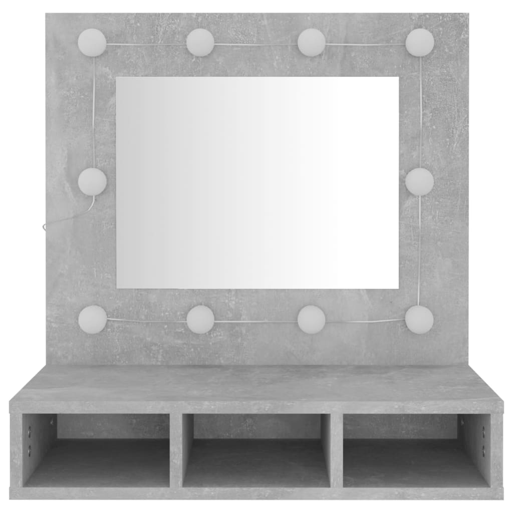 betonszürke tükrös szekrény LED-ekkel 60 x 31,5 x 62 cm