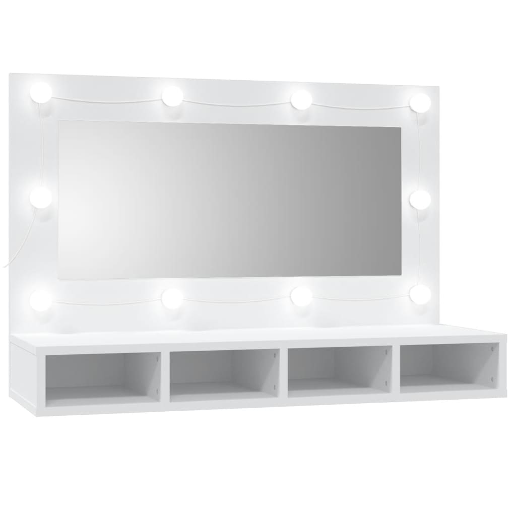 fehér tükrös szekrény LED-ekkel 90x31,5x62 cm
