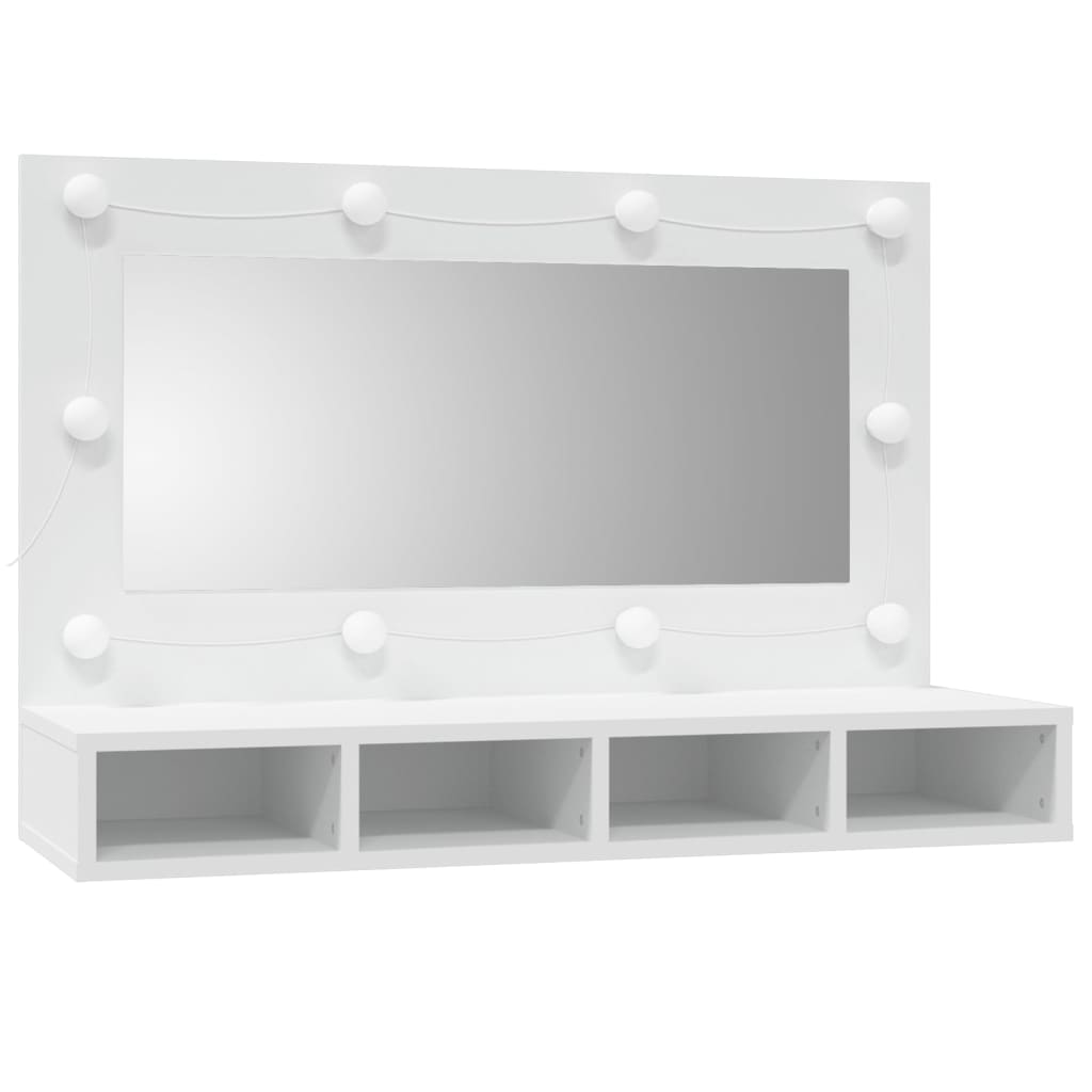 fehér tükrös szekrény LED-ekkel 90x31,5x62 cm