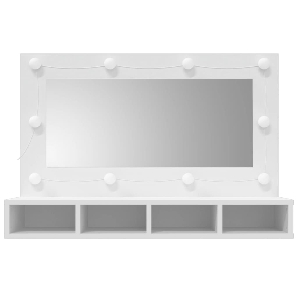 fehér tükrös szekrény LED-ekkel 90x31,5x62 cm