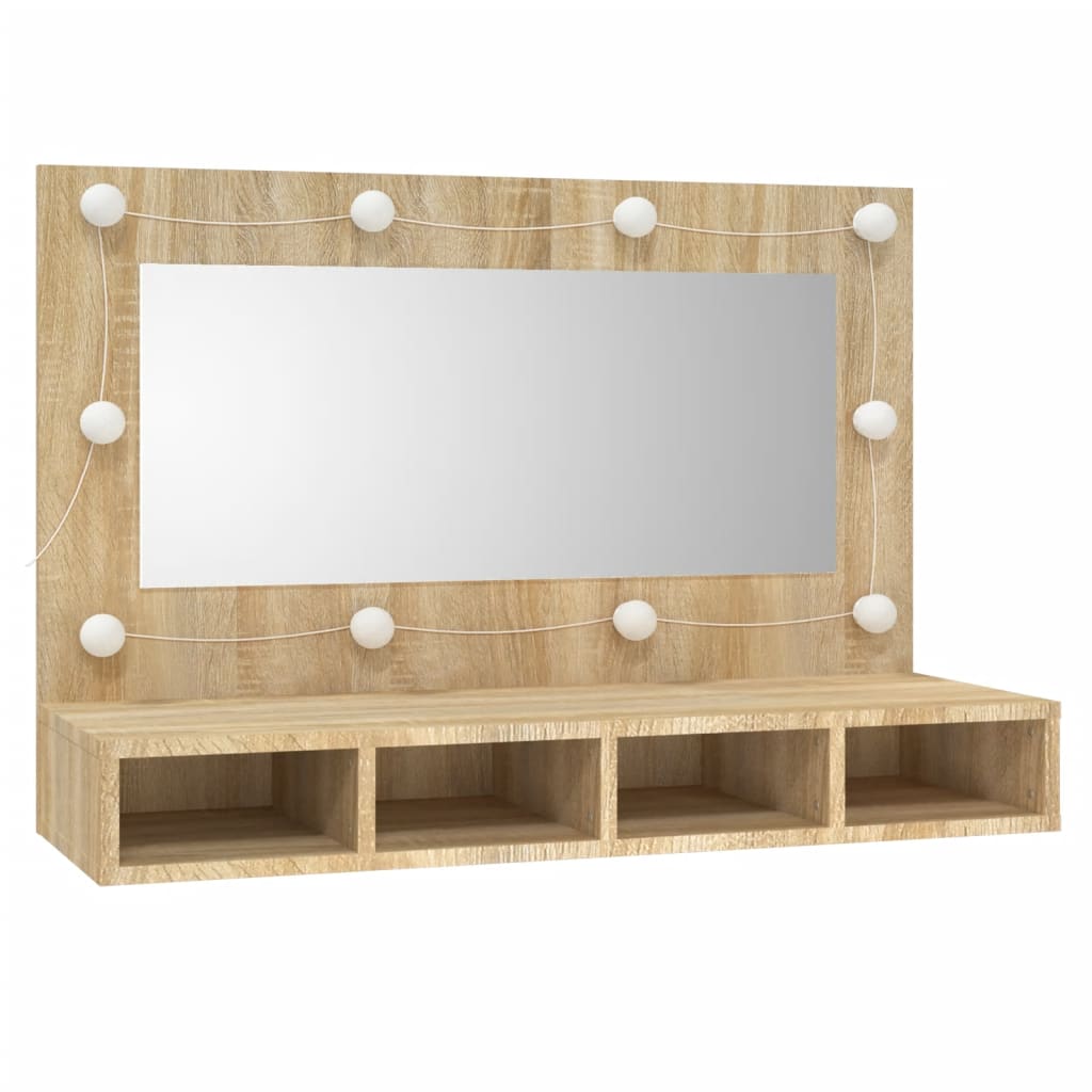 sonoma tölgy tükrös szekrény LED-ekkel 90 x 31,5 x 62 cm