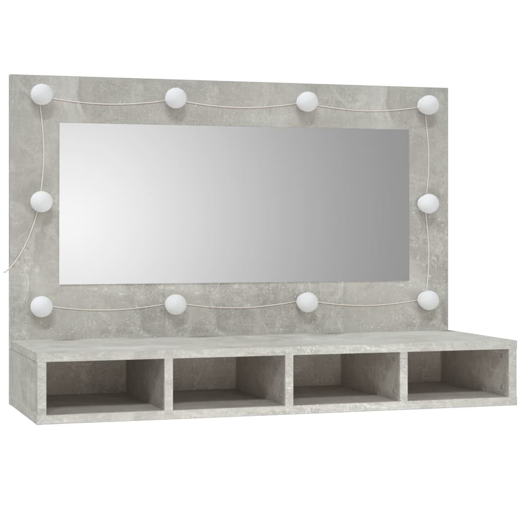 betonszürke tükrös szekrény LED-ekkel 90 x 31,5 x 62 cm
