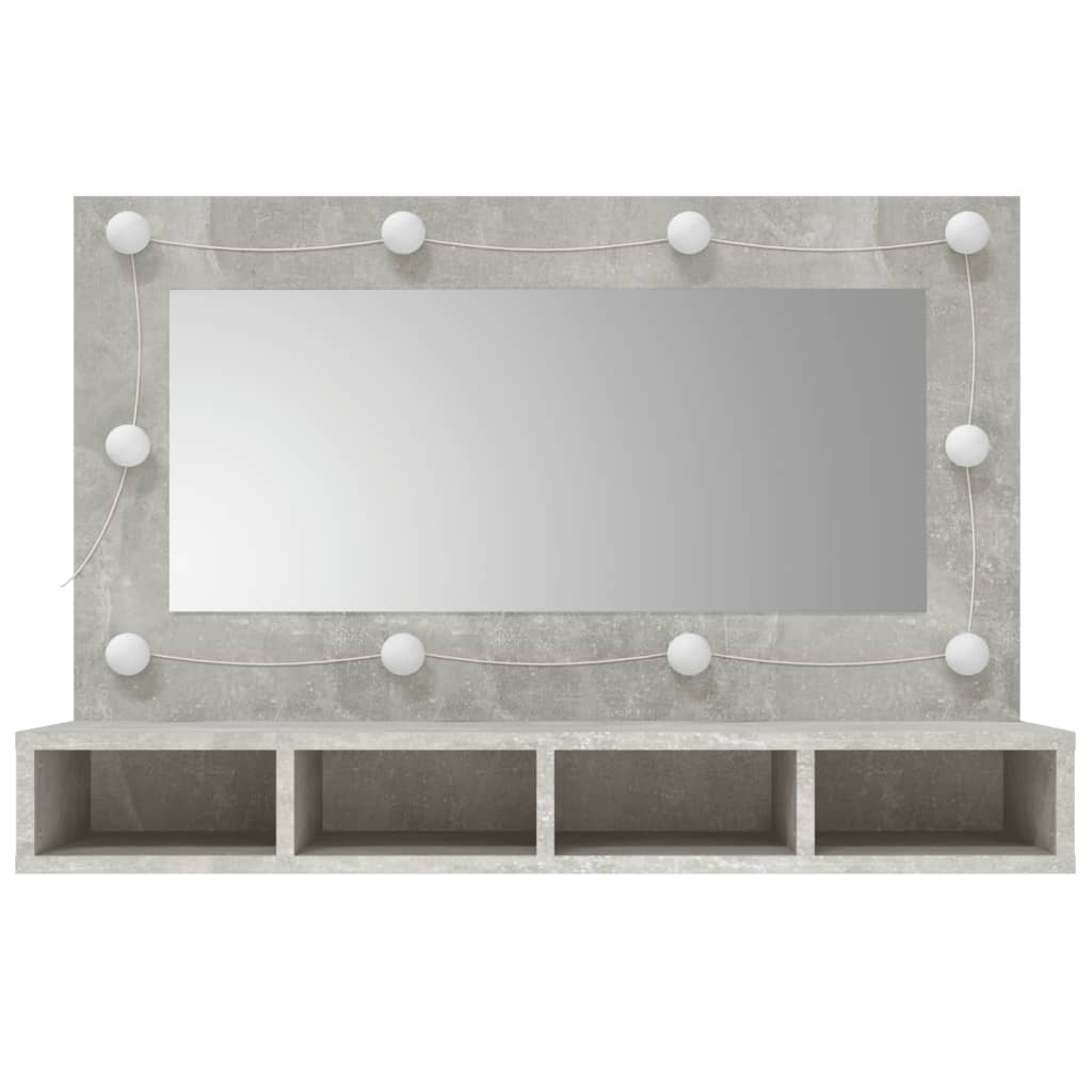 betonszürke tükrös szekrény LED-ekkel 90 x 31,5 x 62 cm