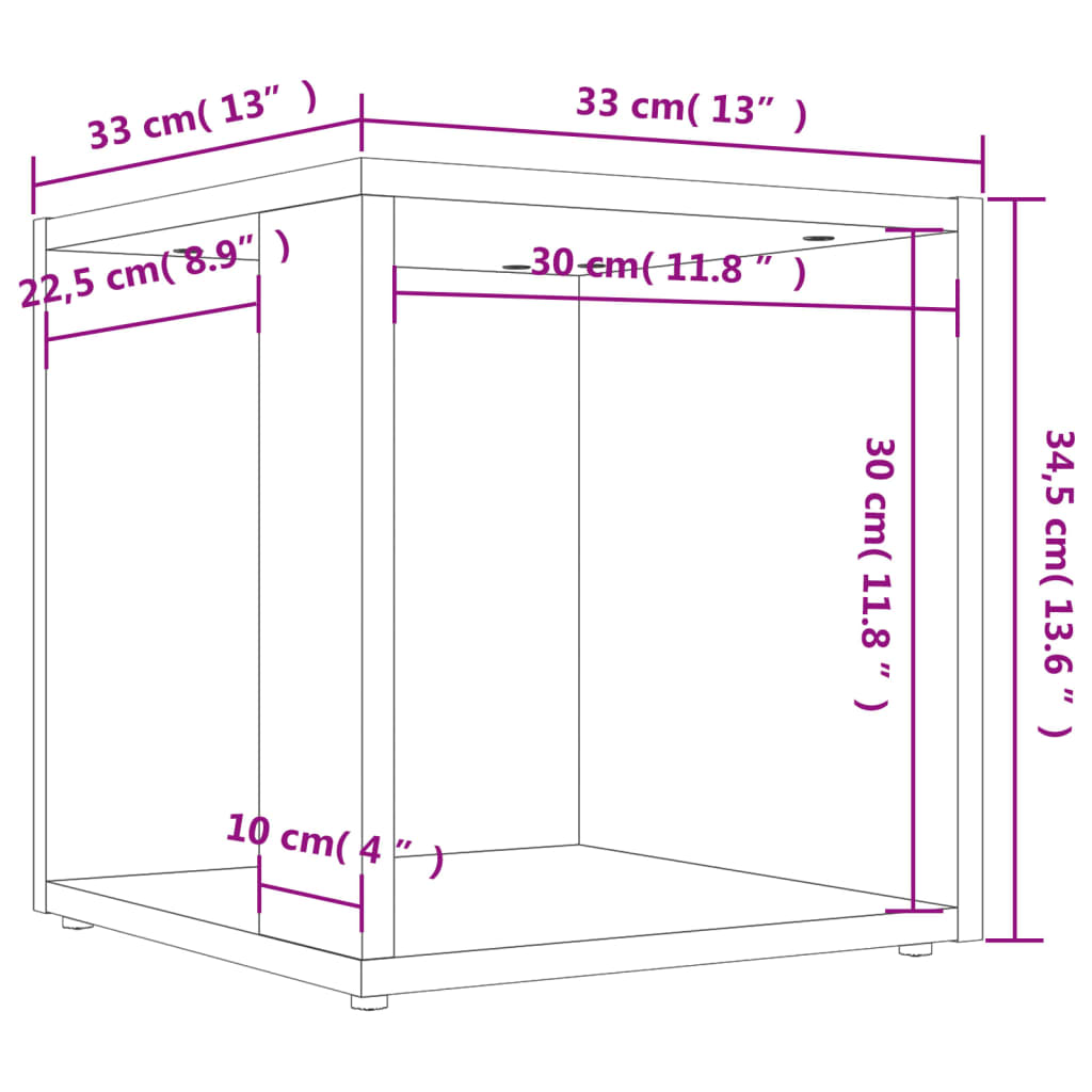 betonszürke szerelt fa kisasztal 33 x 33 x 34,5 cm