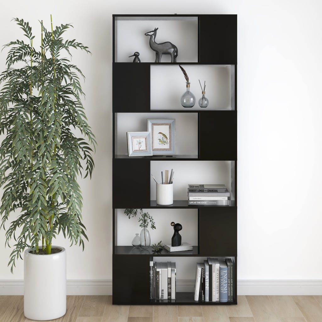 fekete szerelt fa térelválasztó könyvszekrény 80 x 24 x 186 cm