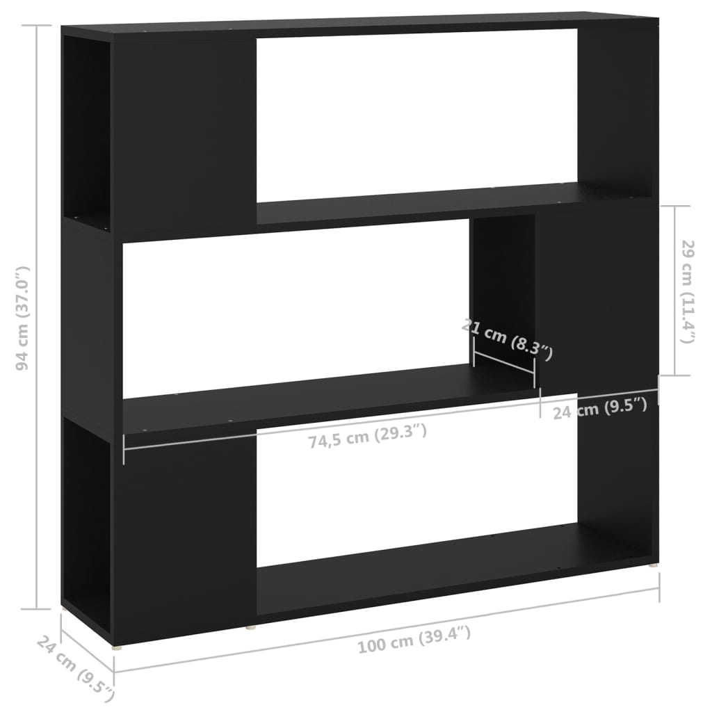 fekete szerelt fa térelválasztó könyvszekrény 100 x 24 x 94 cm