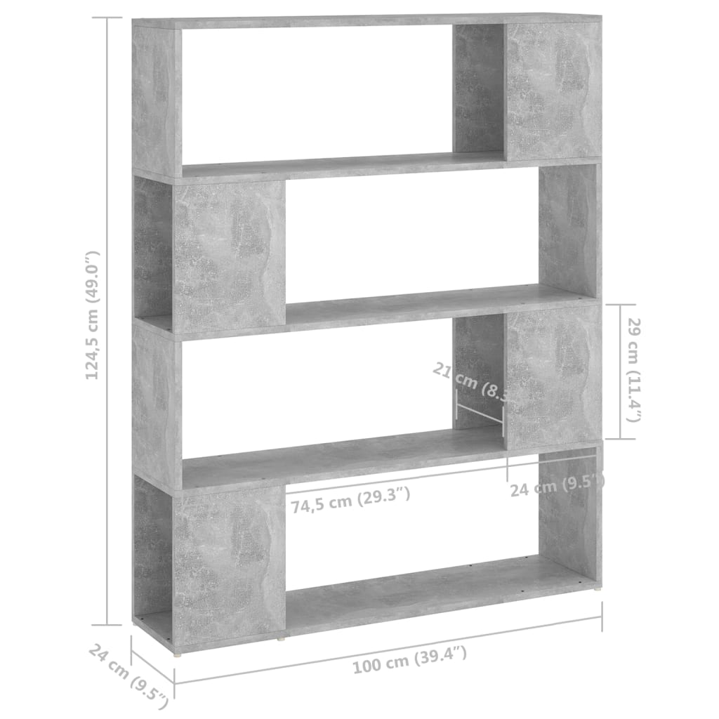 betonszürke térelválasztó könyvszekrény 100 x 24 x 124 cm
