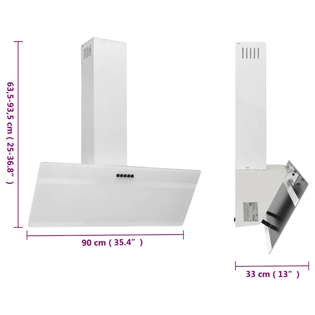 fehér acél és edzett üveg fali páraelszívó 90 cm