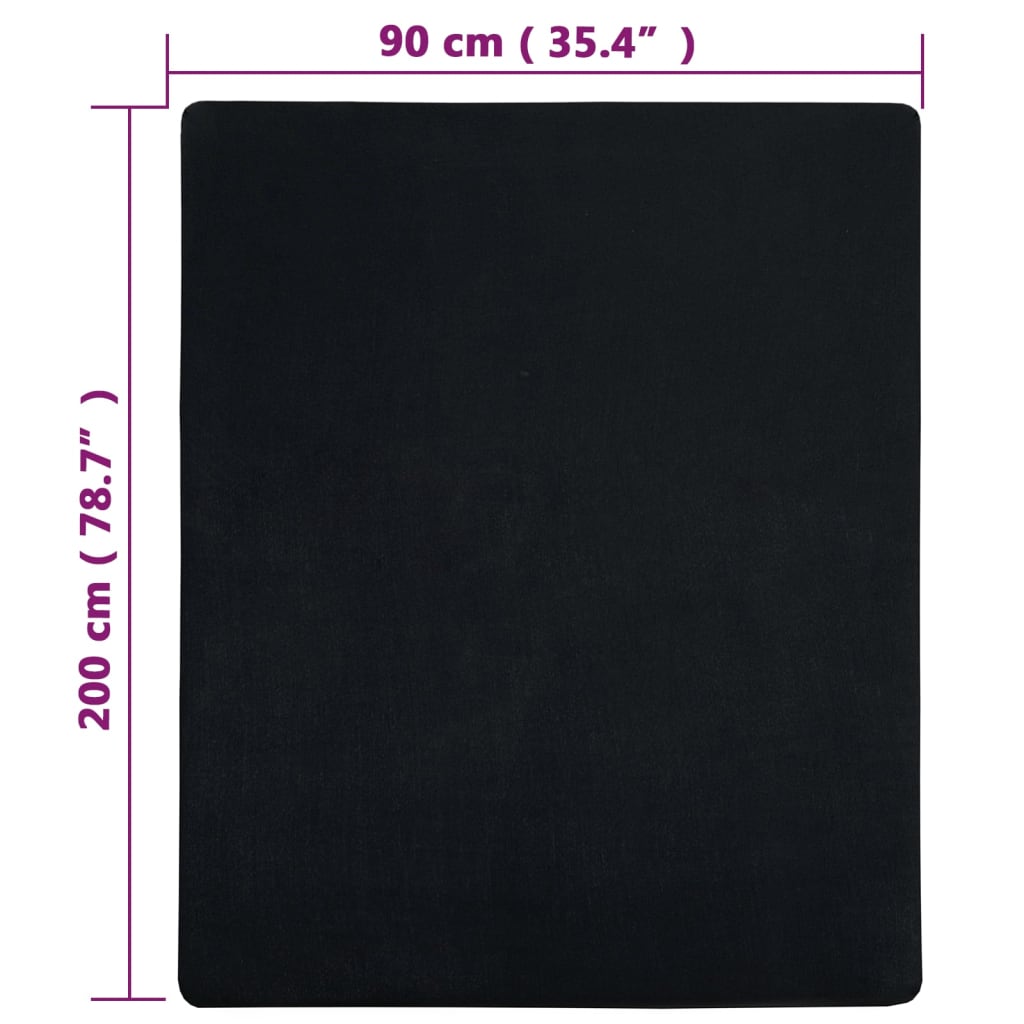 fekete pamutdzsörzé gumis lepedő 90 x 200 cm