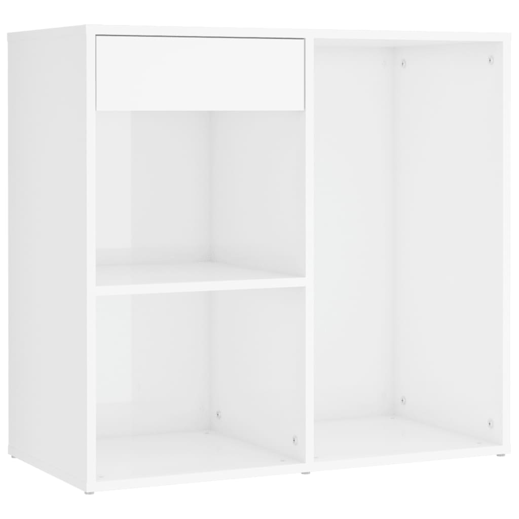 magasfényű fehér fa LED-es fésülködőasztal 2 szekrénnyel