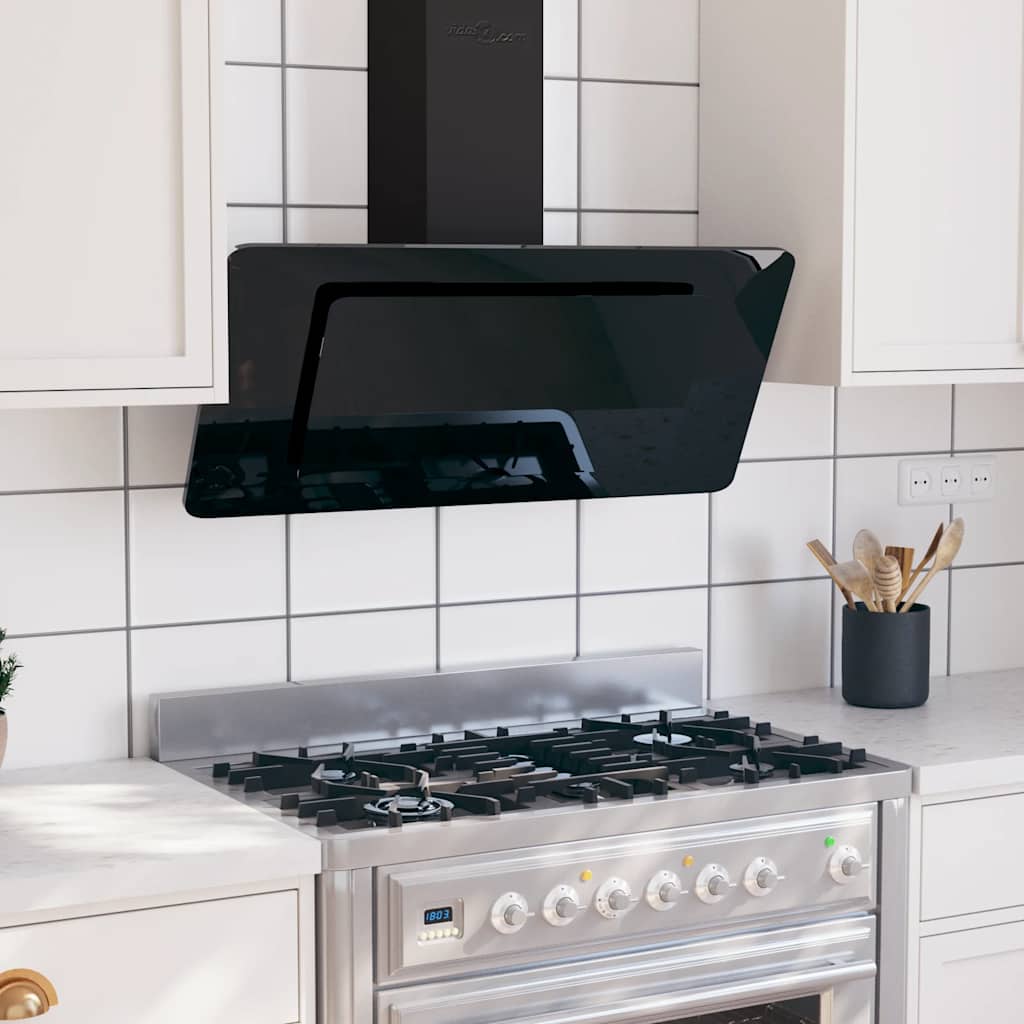 fekete rozsdamentes acél és edzett üveg fali páraelszívó 90 cm