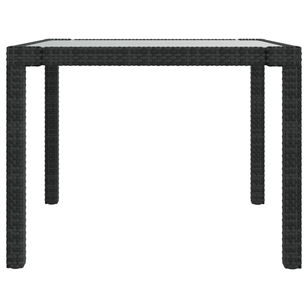 fekete polyrattan és edzett üveg kerti asztal 90 x 90 x 75 cm