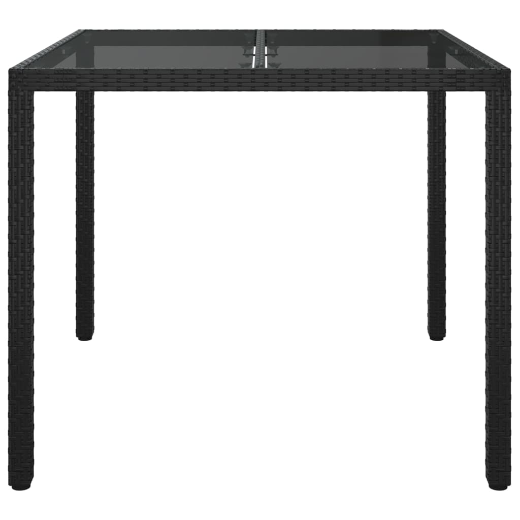 fekete polyrattan és edzett üveg kerti asztal 90 x 90 x 75 cm