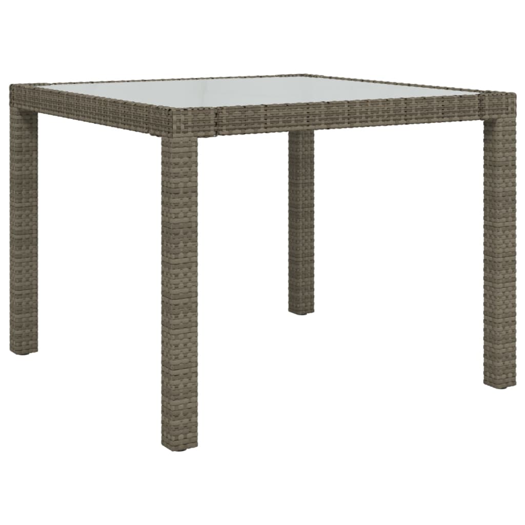szürke polyrattan és edzett üveg kerti asztal 90 x 90 x 75 cm
