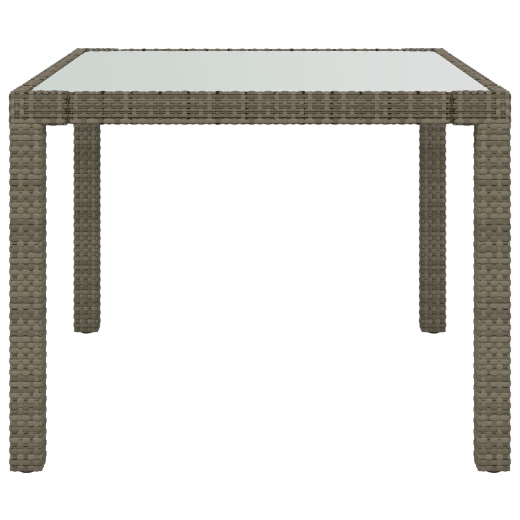 szürke polyrattan és edzett üveg kerti asztal 90 x 90 x 75 cm