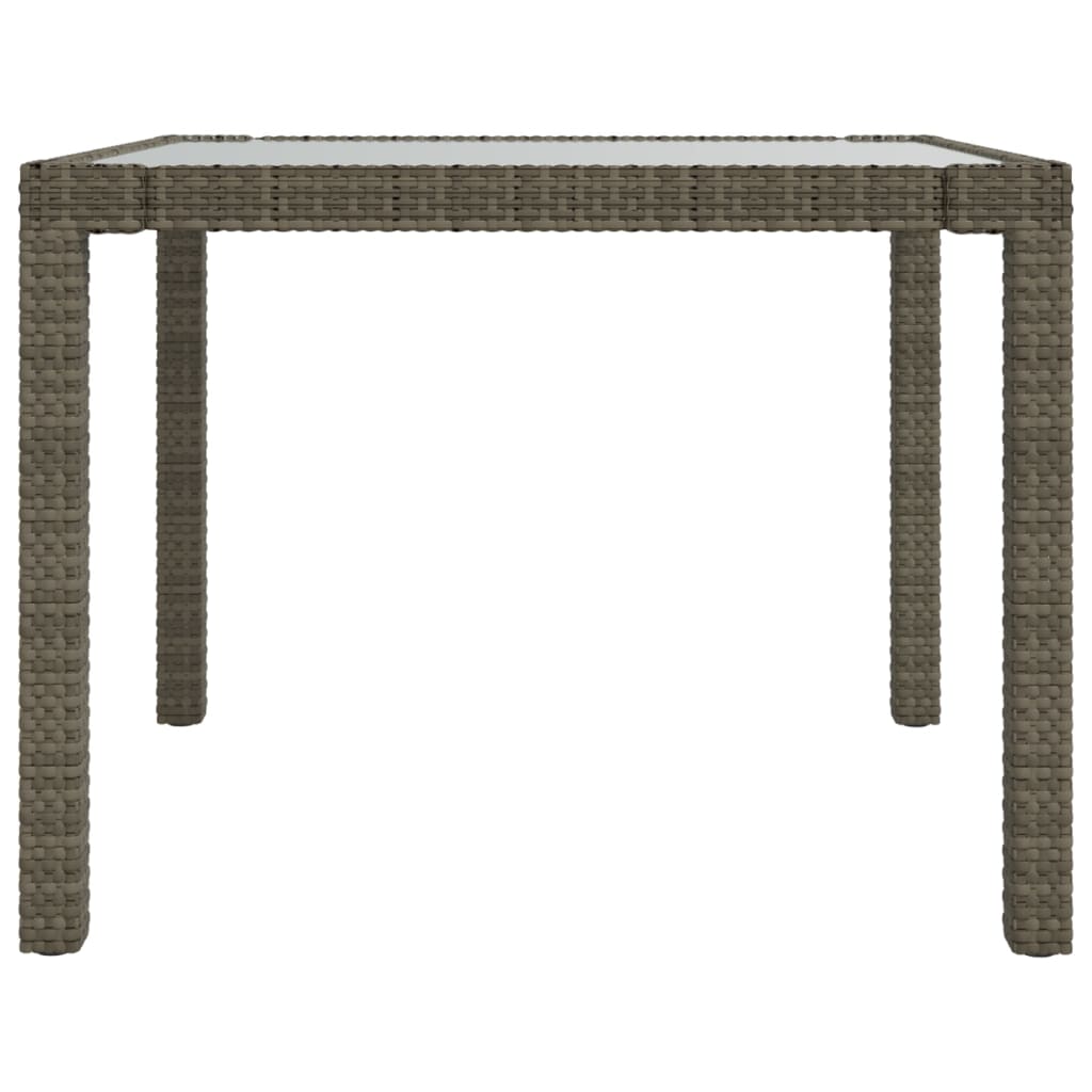 szürke polyrattan és edzett üveg kerti asztal 90 x 90 x 75 cm
