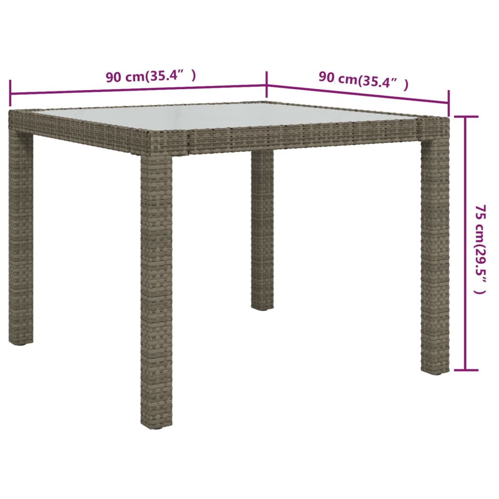 szürke polyrattan és edzett üveg kerti asztal 90 x 90 x 75 cm
