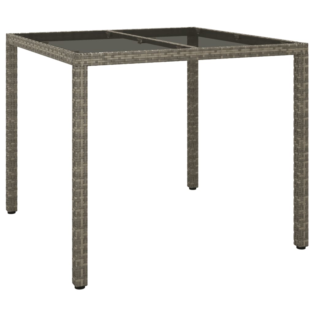 szürke polyrattan és edzett üveg kerti asztal 90 x 90 x 75 cm