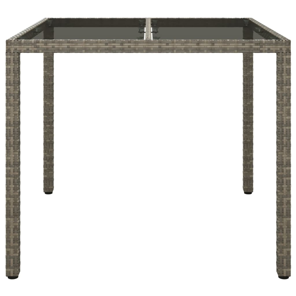 szürke polyrattan és edzett üveg kerti asztal 90 x 90 x 75 cm