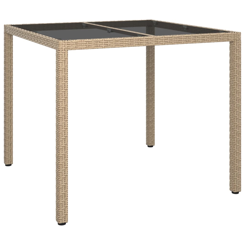 bézs polyrattan és edzett üveg kerti asztal 90 x 90 x 75 cm