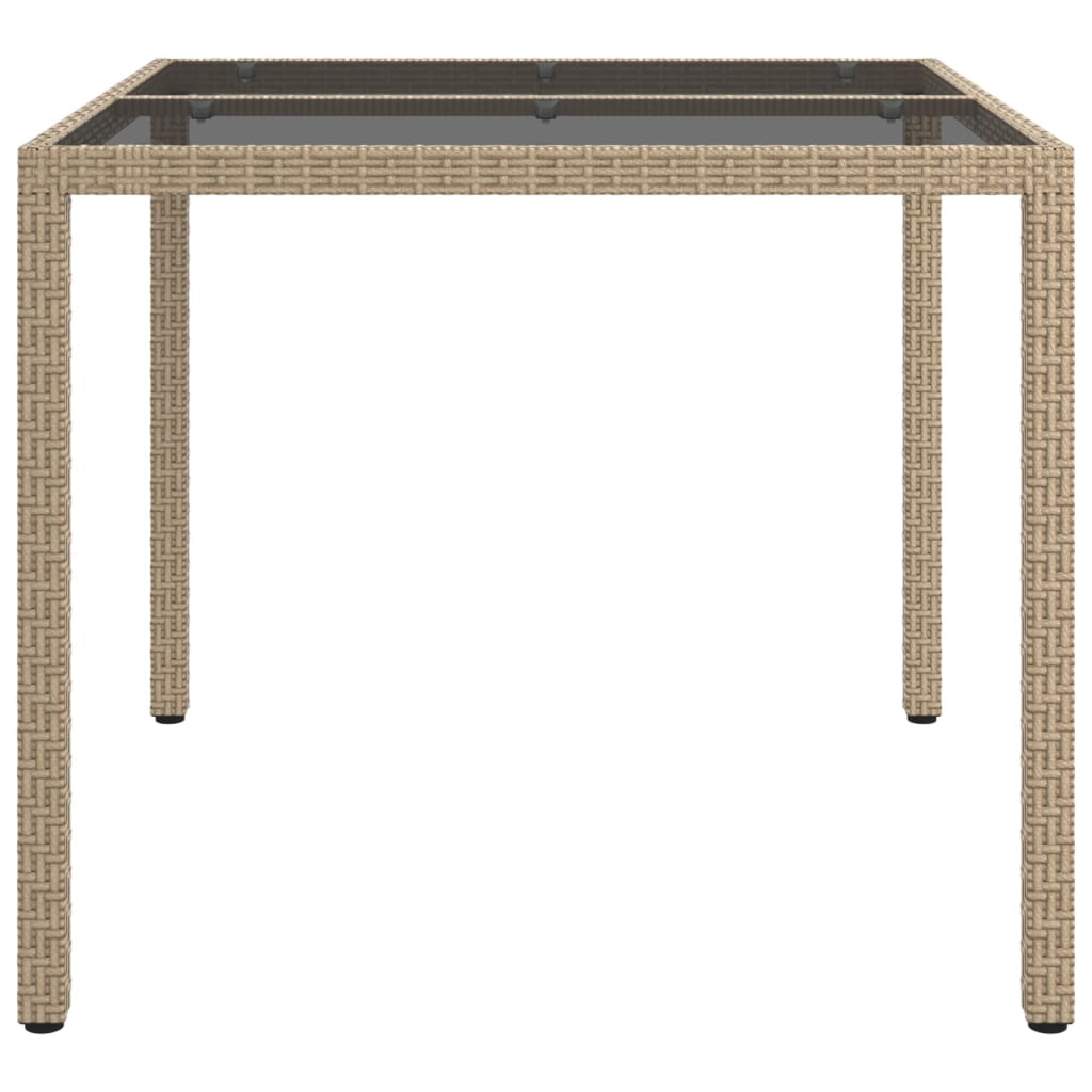 bézs polyrattan és edzett üveg kerti asztal 90 x 90 x 75 cm