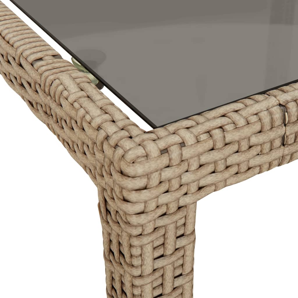 bézs polyrattan és edzett üveg kerti asztal 90 x 90 x 75 cm