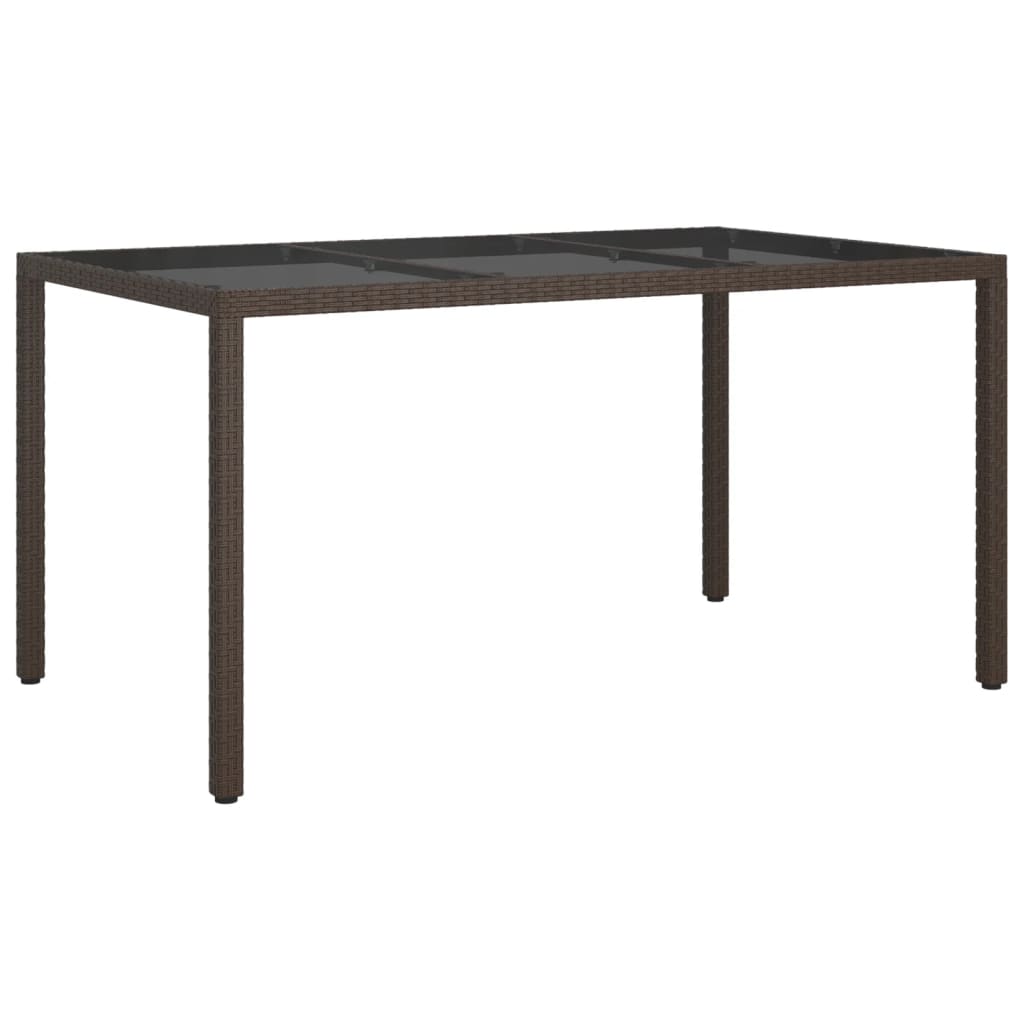 barna polyrattan és edzett üveg kerti asztal 150 x 90 x 75 cm