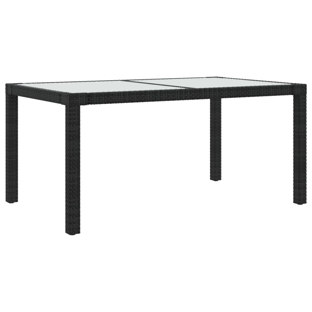 fekete polyrattan és edzett üveg kerti asztal 150 x 90 x 75 cm