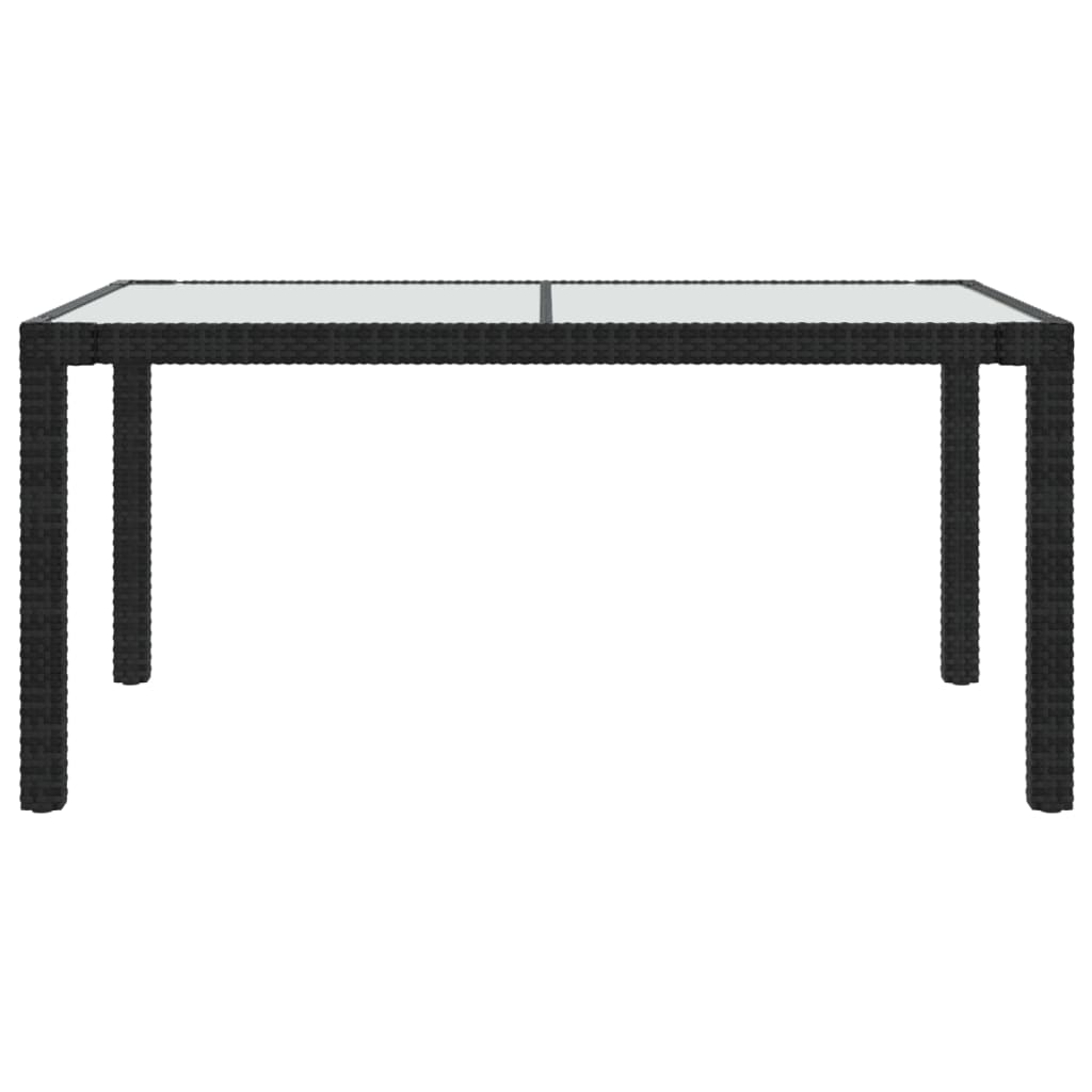 fekete polyrattan és edzett üveg kerti asztal 150 x 90 x 75 cm