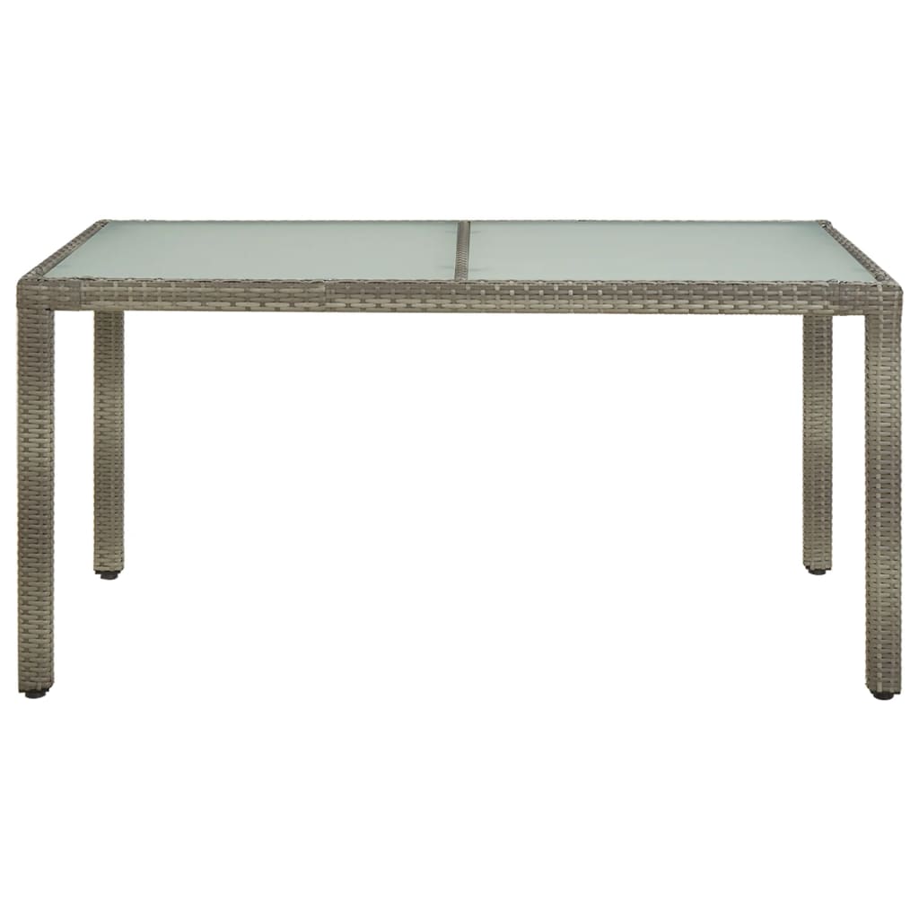 szürke polyrattan és edzett üveg kerti asztal 150 x 90 x 75 cm