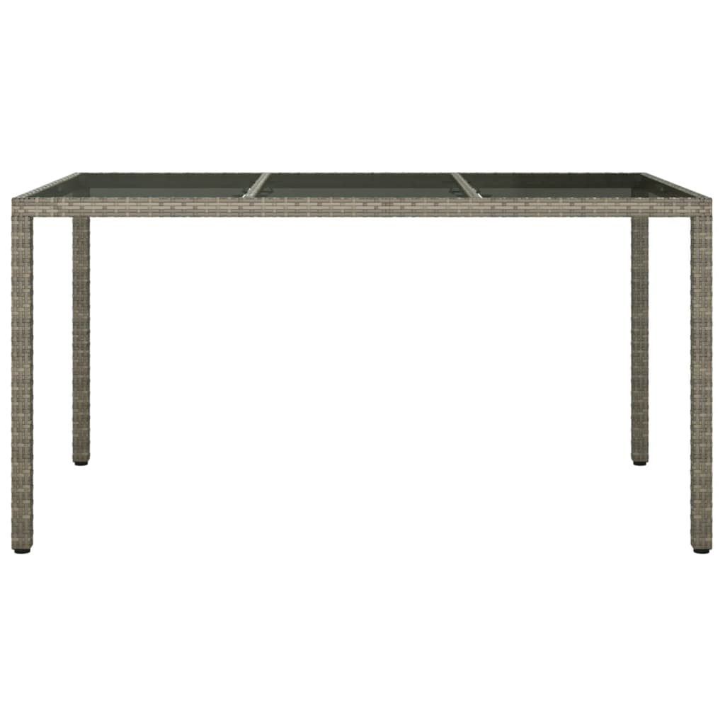 szürke polyrattan és edzett üveg kerti asztal 150 x 90 x 75 cm