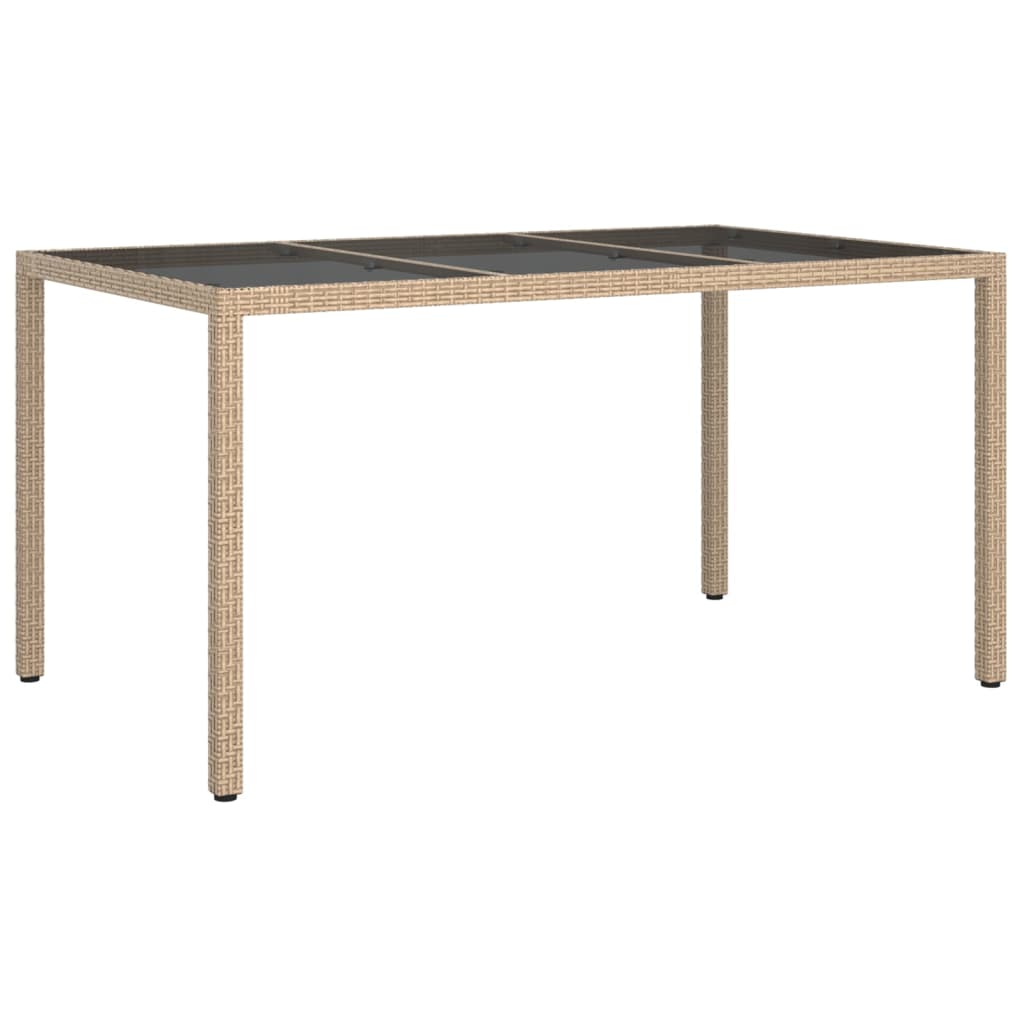 bézs polyrattan és edzett üveg kerti asztal 150 x 90 x 75 cm