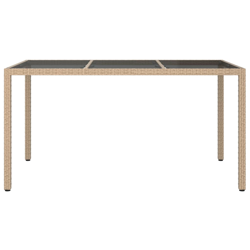 bézs polyrattan és edzett üveg kerti asztal 150 x 90 x 75 cm