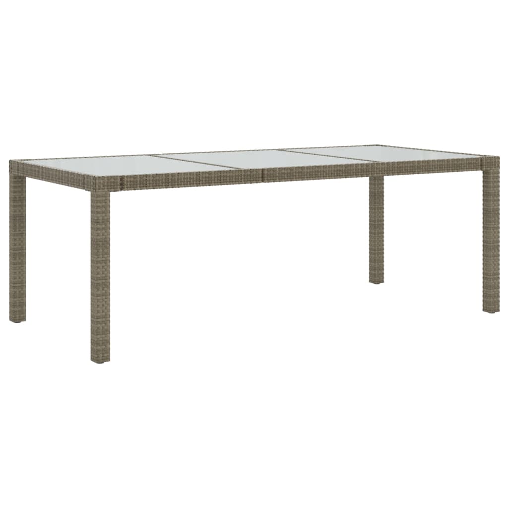 szürke polyrattan és edzett üveg kerti asztal 190 x 90 x 75 cm