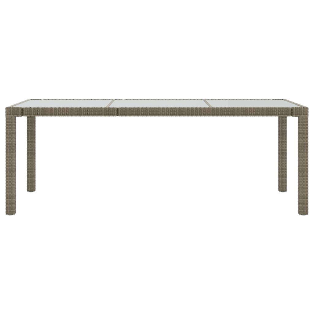 szürke polyrattan és edzett üveg kerti asztal 190 x 90 x 75 cm