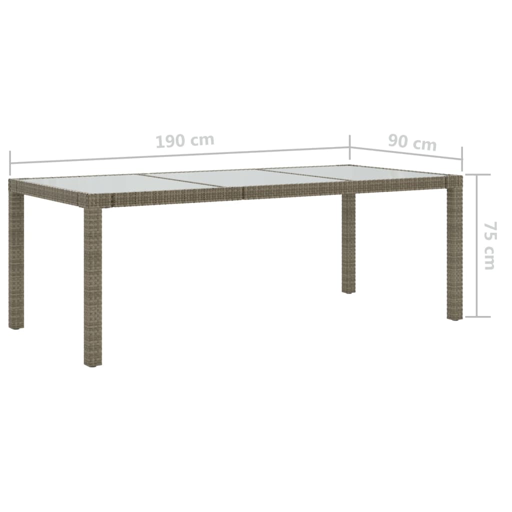 szürke polyrattan és edzett üveg kerti asztal 190 x 90 x 75 cm