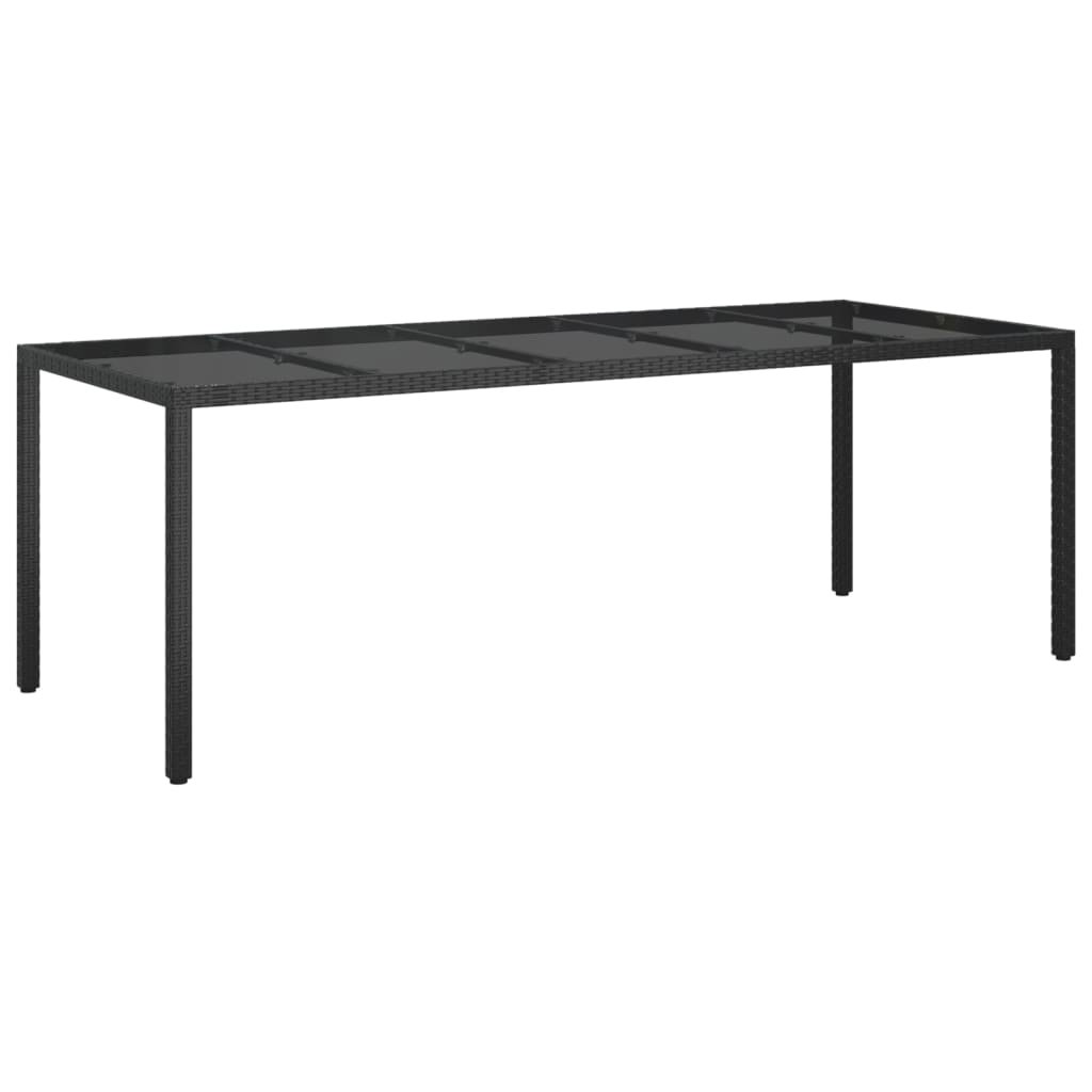 fekete polyrattan és edzett üveg kerti asztal 250 x 100 x 75 cm