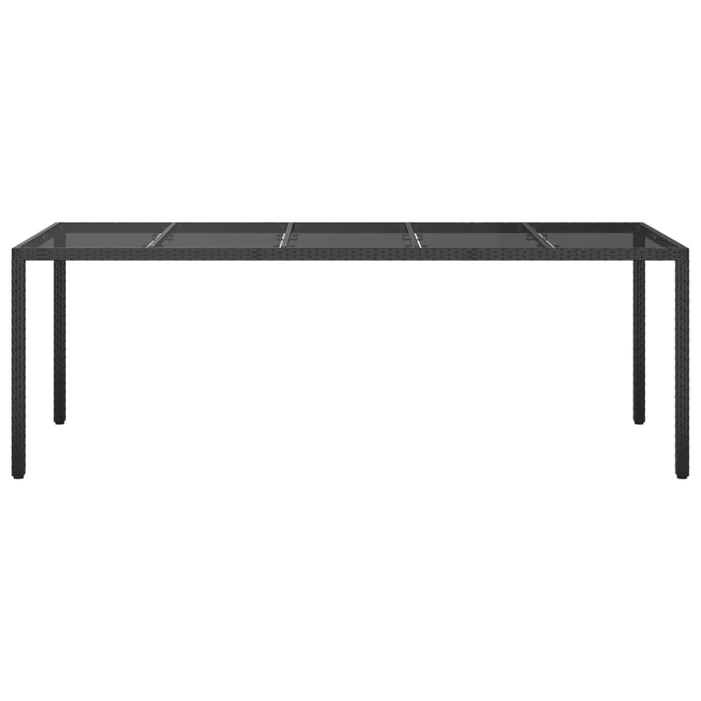fekete polyrattan és edzett üveg kerti asztal 250 x 100 x 75 cm