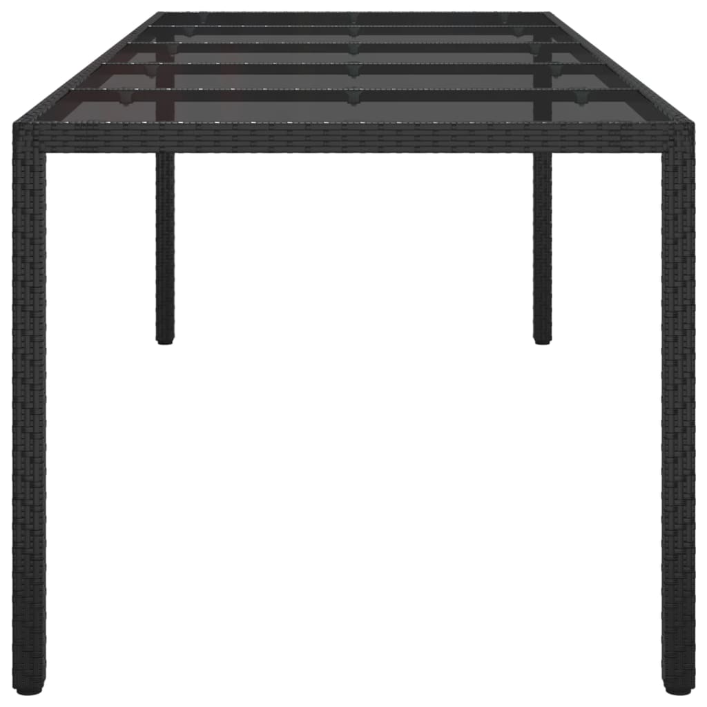 fekete polyrattan és edzett üveg kerti asztal 250 x 100 x 75 cm