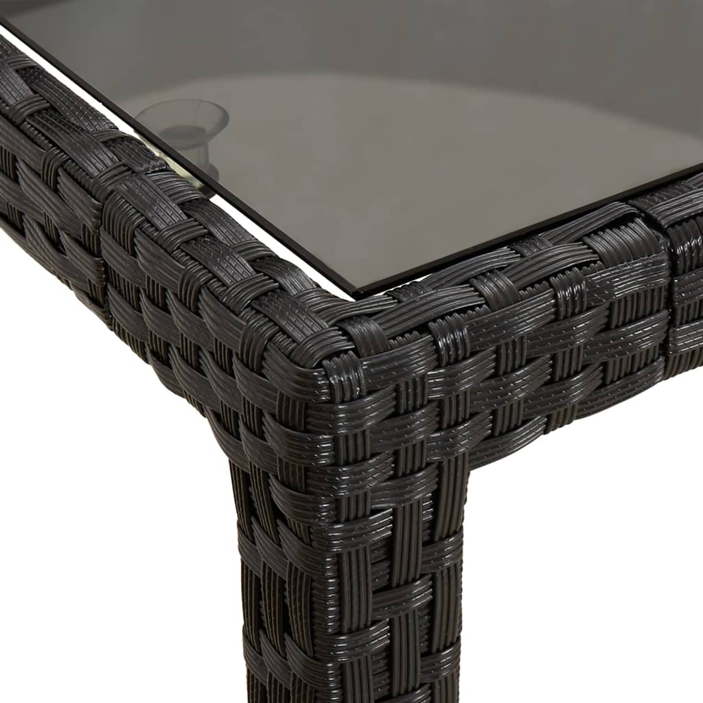 fekete polyrattan és edzett üveg kerti asztal 250 x 100 x 75 cm