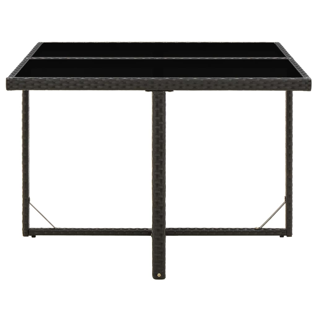 fekete polyrattan és üveg kerti asztal 109 x 107 x 74 cm