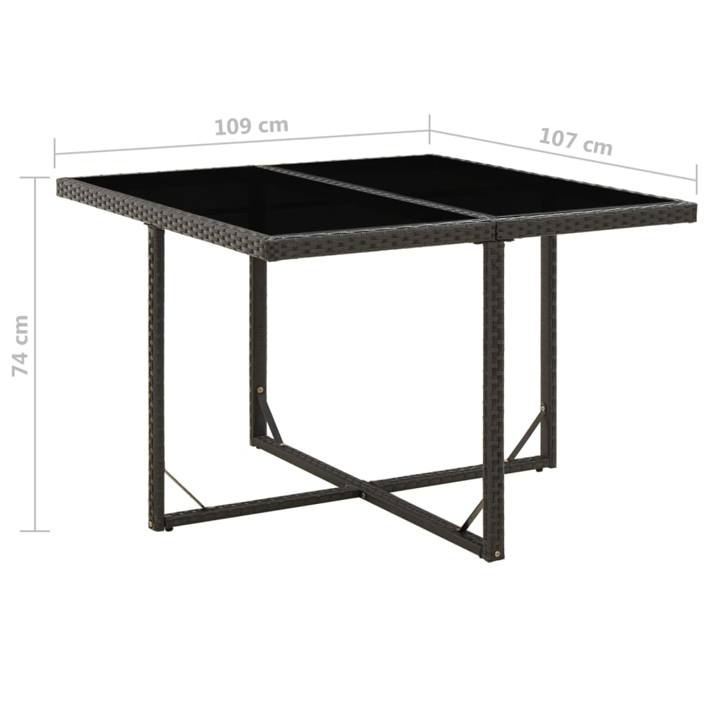 fekete polyrattan és üveg kerti asztal 109 x 107 x 74 cm