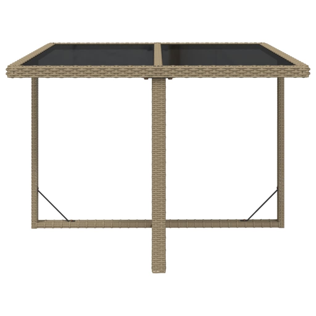 bézs polyrattan és üveg kerti asztal 109 x 107 x 74 cm
